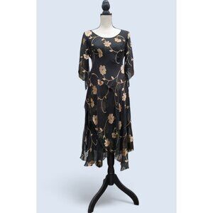 Vintage 90s Y2K Silk Midi Dress 6 Whimsigoth Fairy Grunge Flare Bias Babydoll